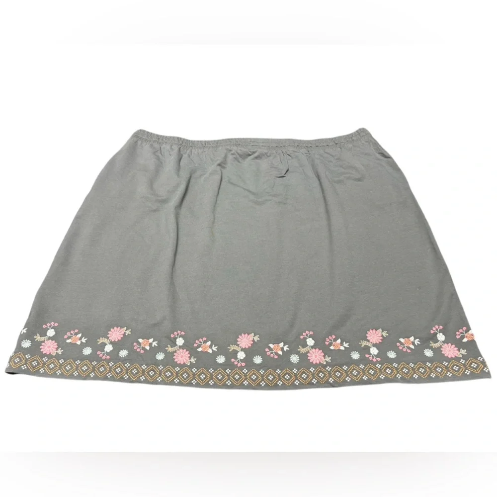 J. Jill NWT watercress green floral embroidered cotton pull on drawstring skirt